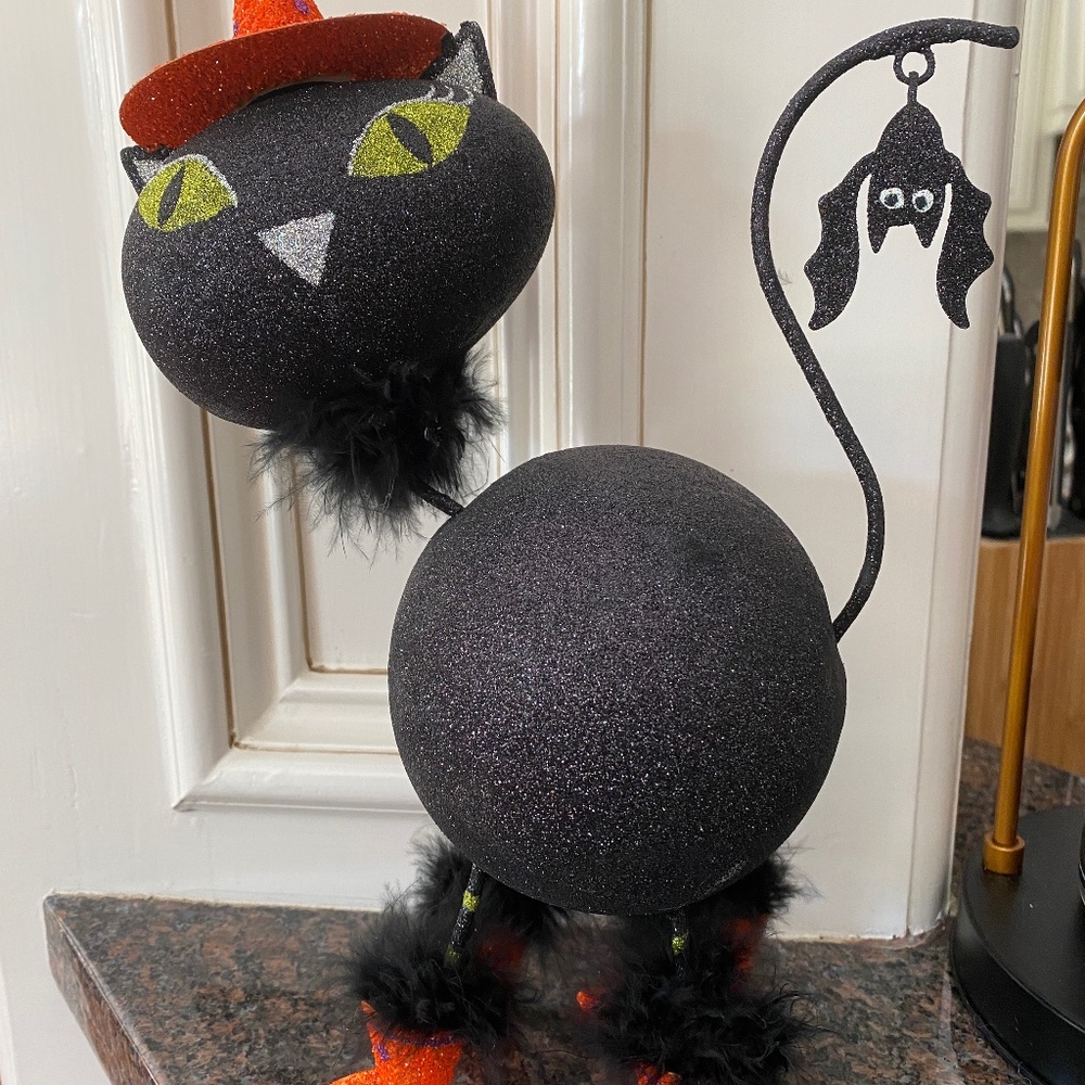Pier 1 glitter cat bat Halloween vintage rare decor fabulous glitter